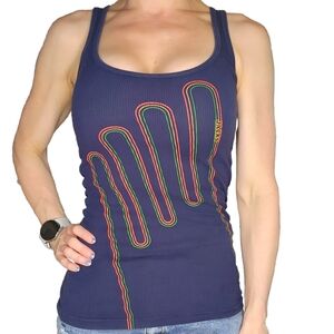 Jacks Surf Shop Navy Tank Top with Multicolor Design Size Small